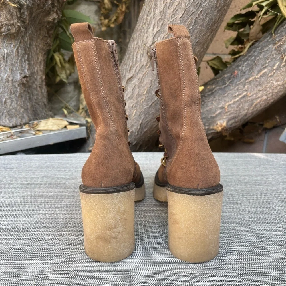 FREE PEOPLE Dylan Lace Up Boots Taupe Brown Size EU 36 Chunky Platform Heel